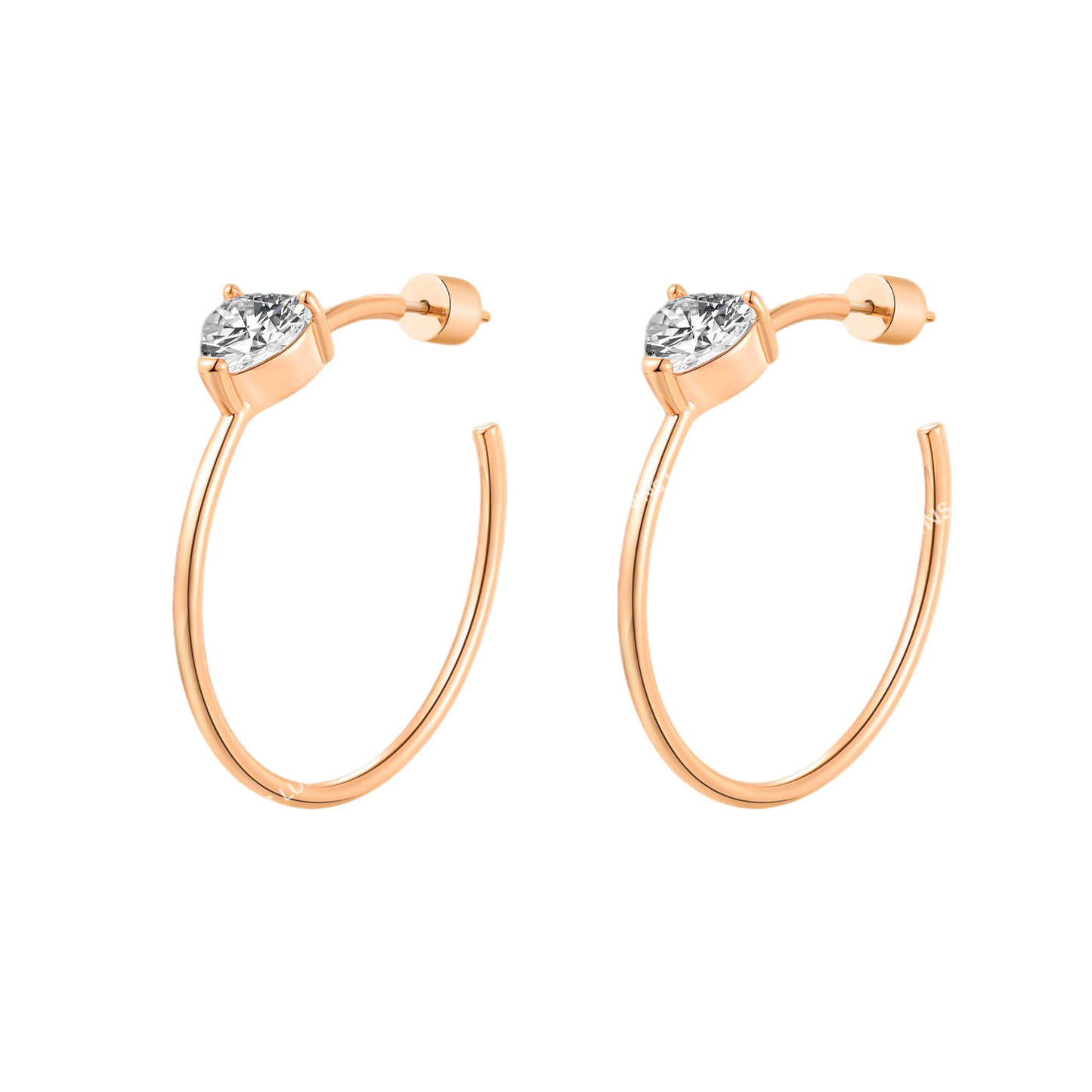 Light Luxury C-Shape Large Hoop Earrings - Rose Gold with Heart Detail | Elegant, Stylish & Versatile | TSL2402
