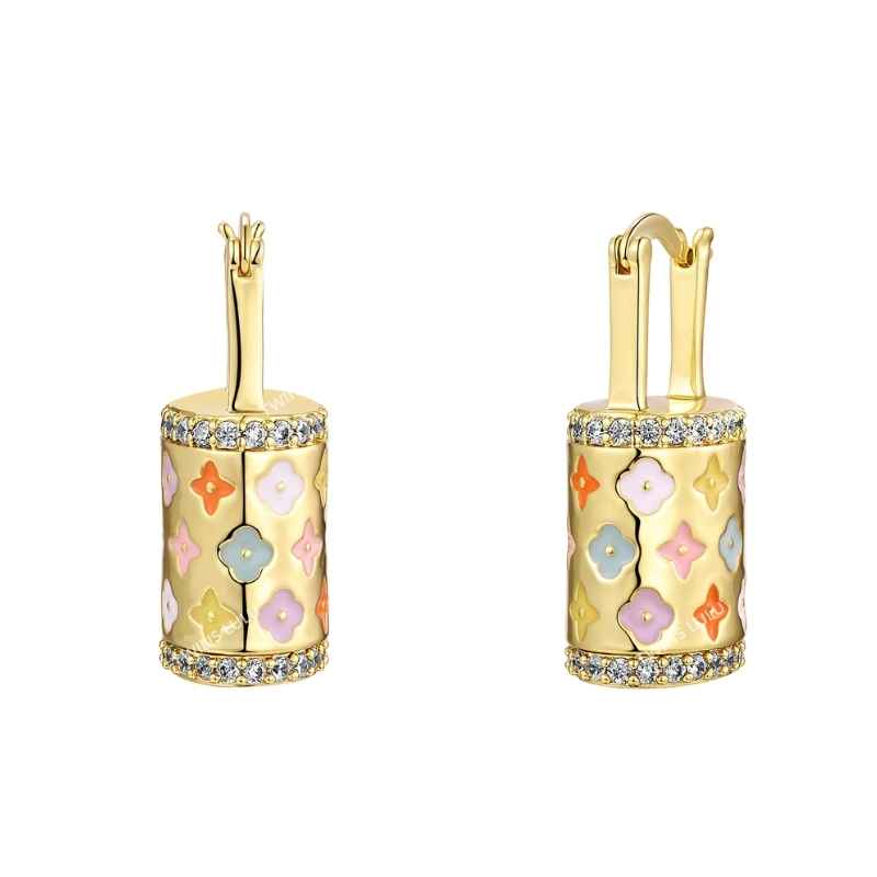 Vintage Multi-Colored Monogram Print Cylindrical Drop Earrings