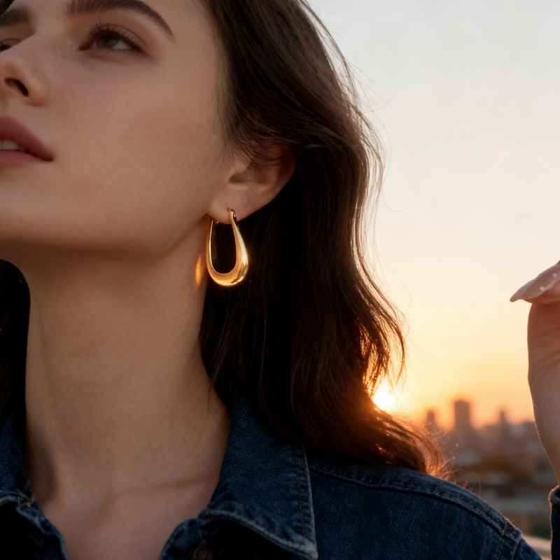 Minimalist gold Waterdrop Hoop Earrings