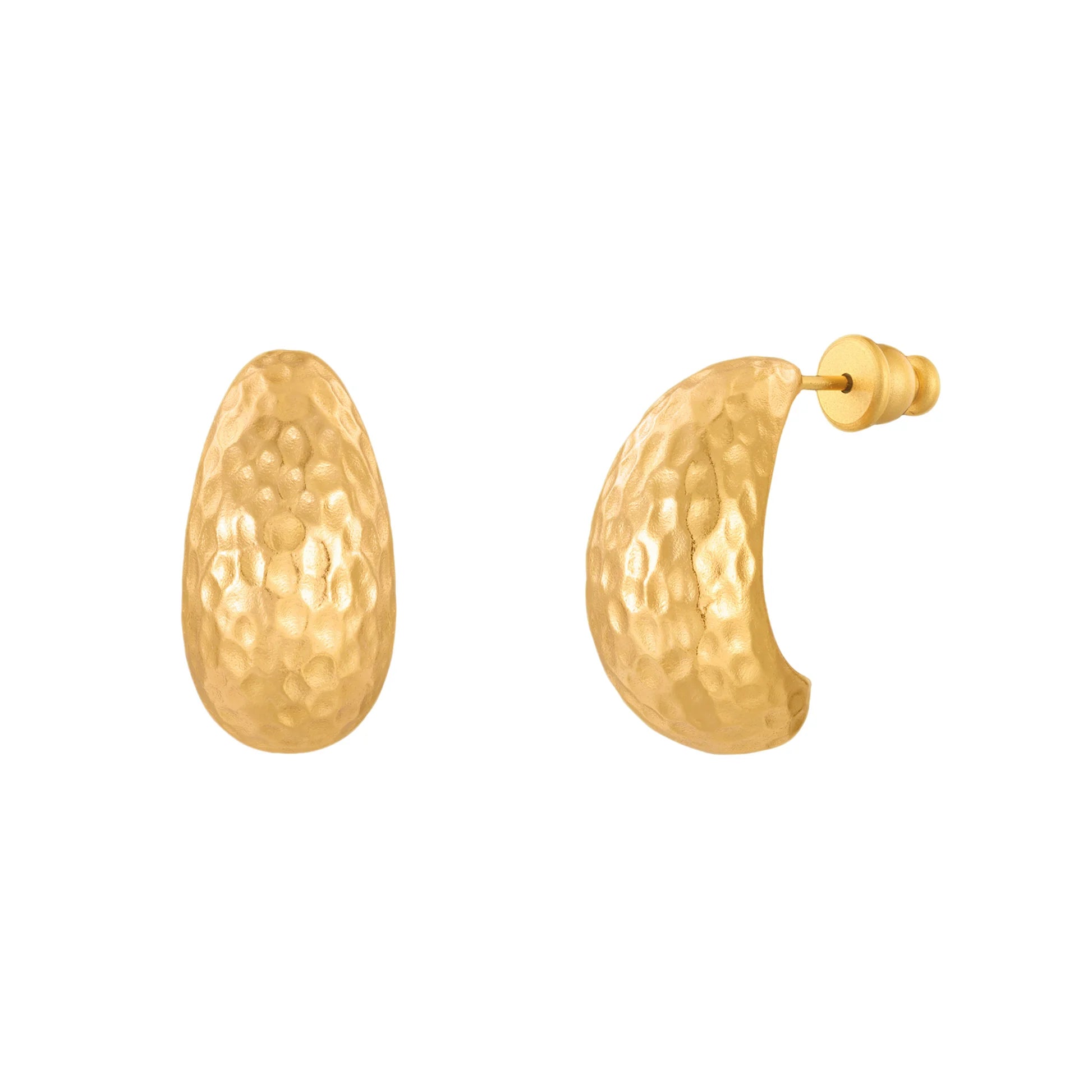 Chinese-Inspired Niche Gold Cashew-Shaped C-Shaped Irregular Hand-Hammered Earrings | - ShesV