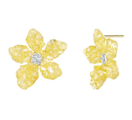 Hand-Inlaid Irregular Graduated Yellow Vacation Casual Floral Earrings | TSL862 - ShesV