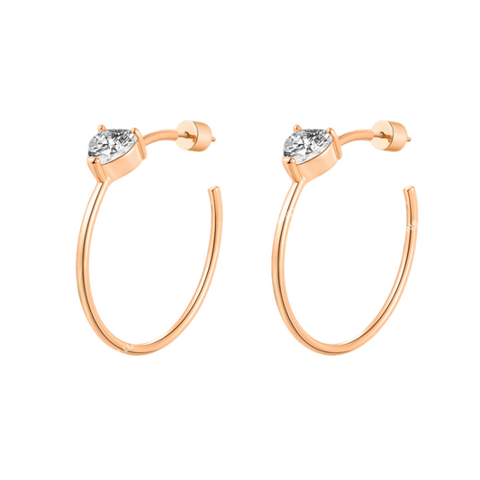 Light Luxury C-Shape Large Hoop Earrings - Rose Gold with Heart Detail | Elegant, Stylish & Versatile | TSL2402