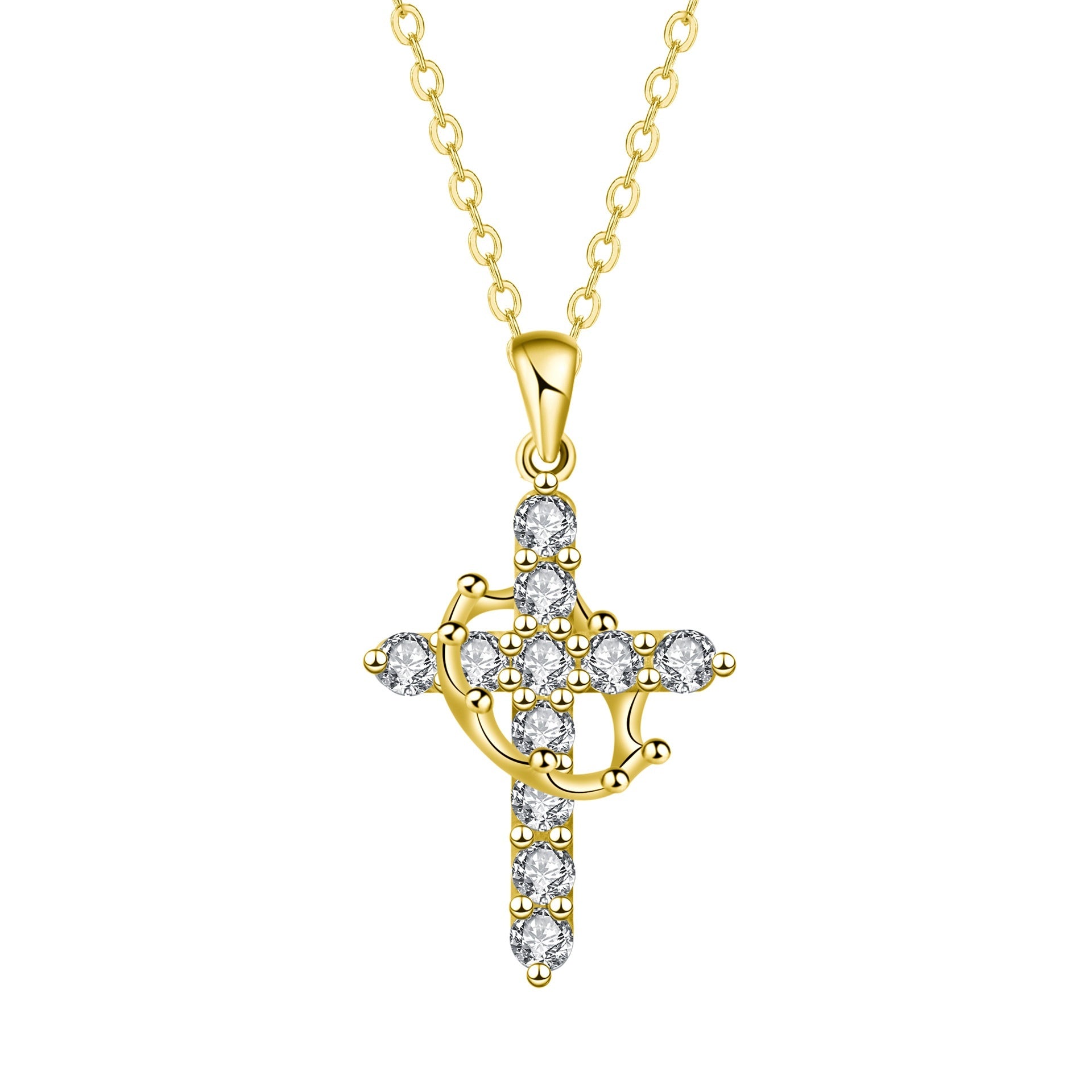 golden cross crown necklace